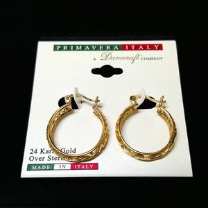 Danecraft Primavera Italy Womens 925 24K Gold Plated Hoop Earrings Wife Gift